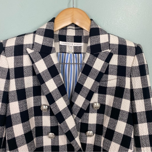 Veronica Beard Black White Plaid‎ Dickey Miller Jacket Blazer Double Breasted 4 - Picture 4 of 8